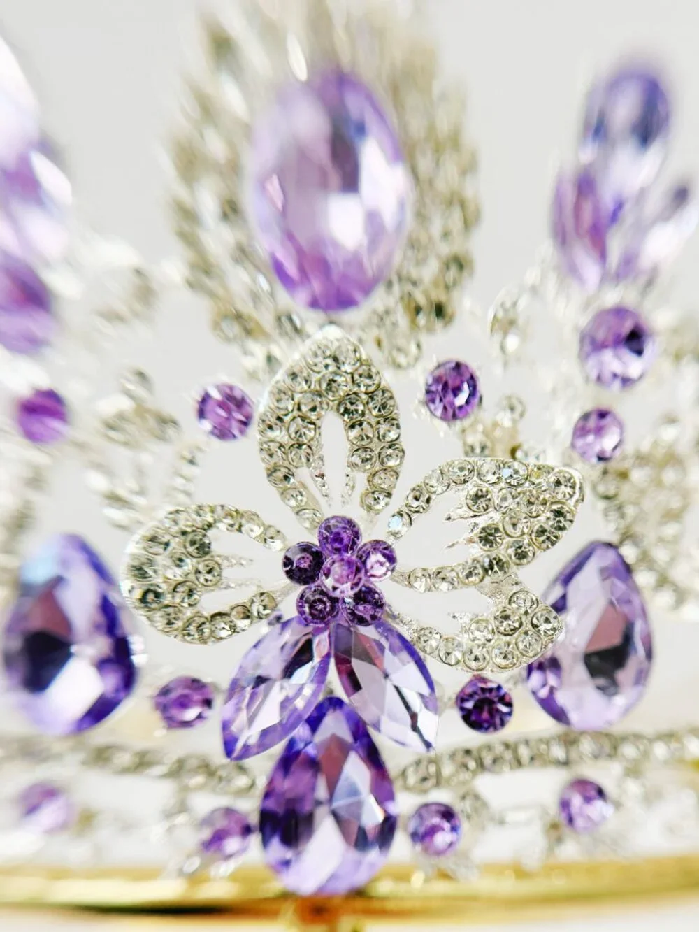 Silver Purple Crystal Butterfly Tiara Crown Wedding Quinceanera Pageant Prom